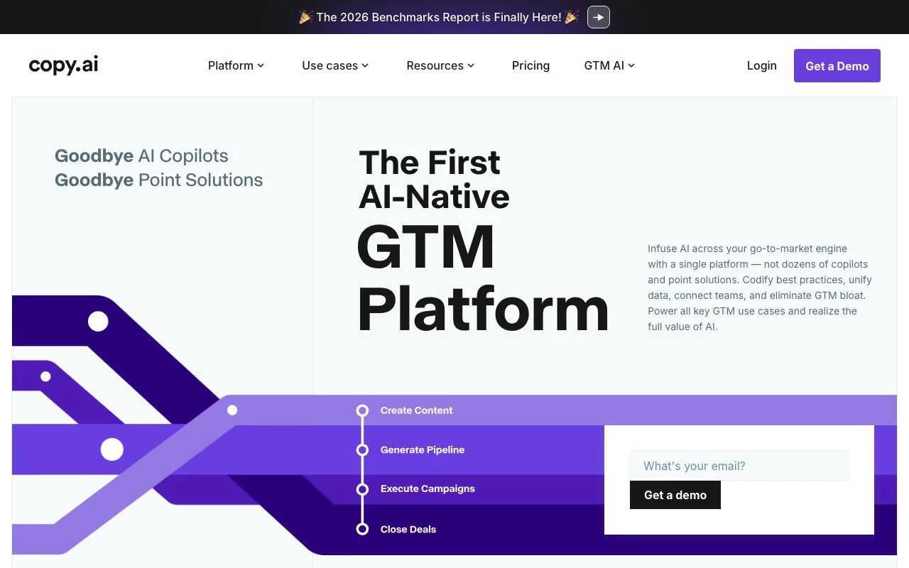 Copy.ai homepage — The First AI-Native GTM Platform