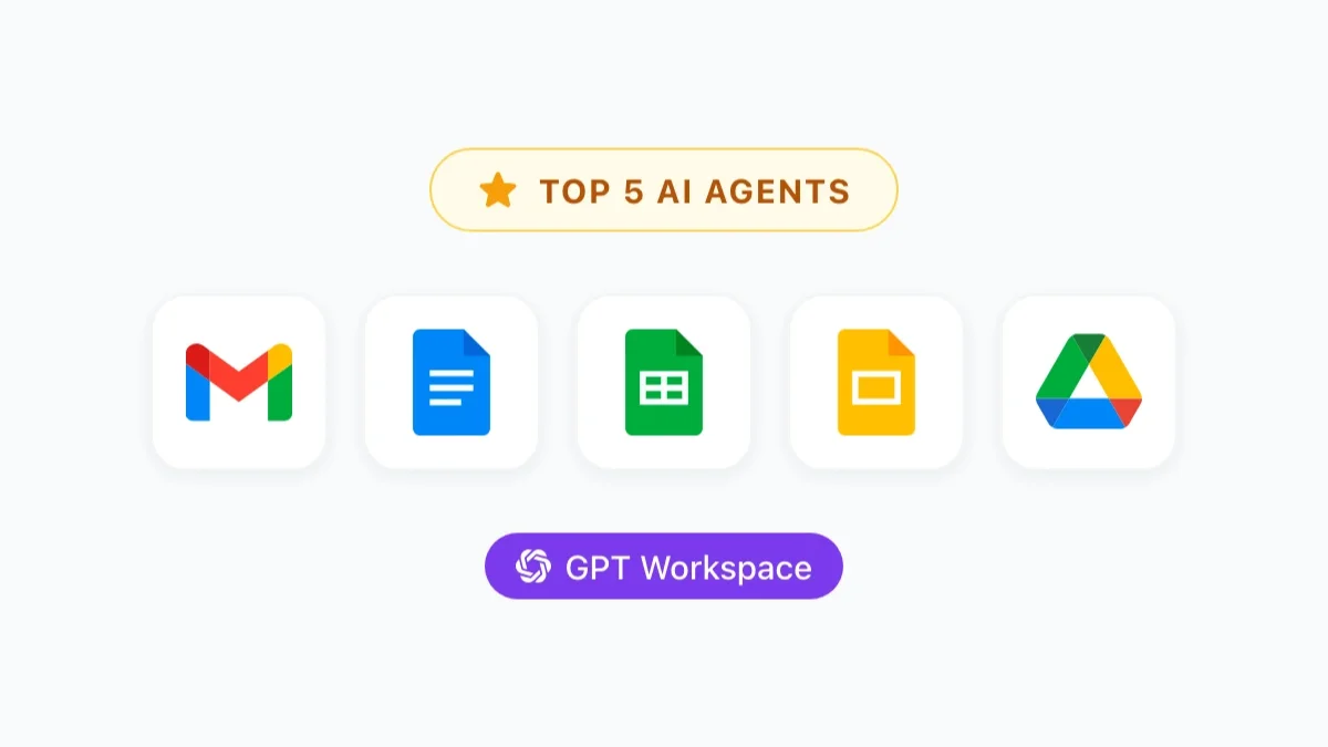 Top 5 Agentes de IA para Gmail, Docs, Slides, Sheets e Drive no Google Workspace