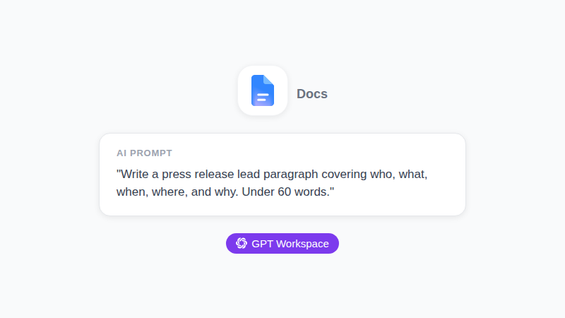 ChatGPT press release prompts typed into GPT Workspace inside Google Docs