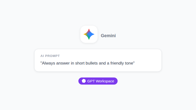 Gemini custom instructions in Google Workspace shown as a prompt card
