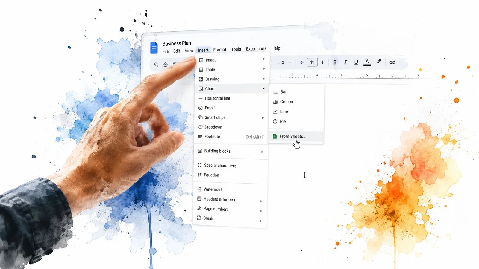 Screenshot from https://example.com/screenshots/google-docs-insert-chart-from-sheets.png
