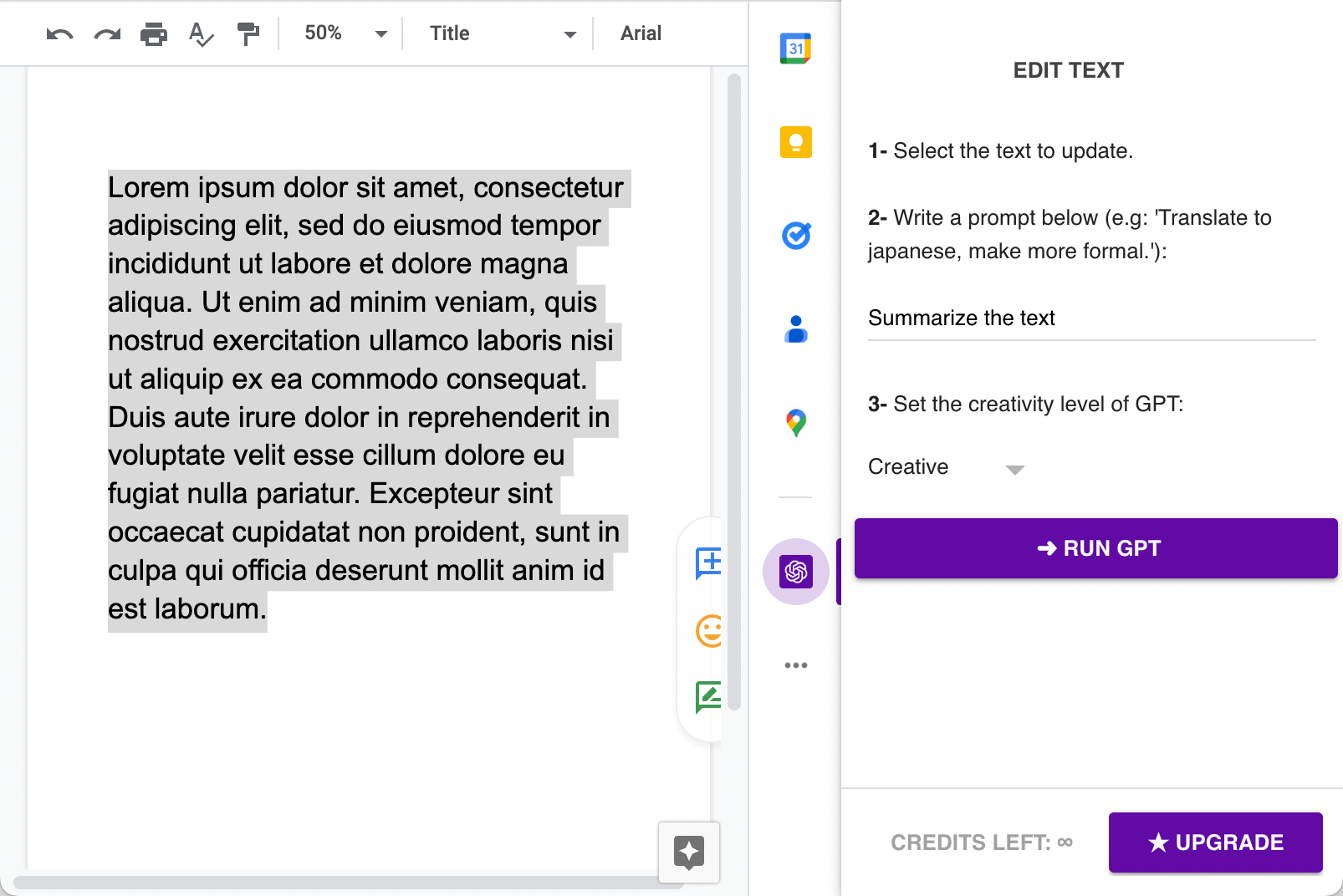 chat gpt table to google docs